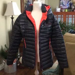 Spyder winter coat navy and hot pink with hood